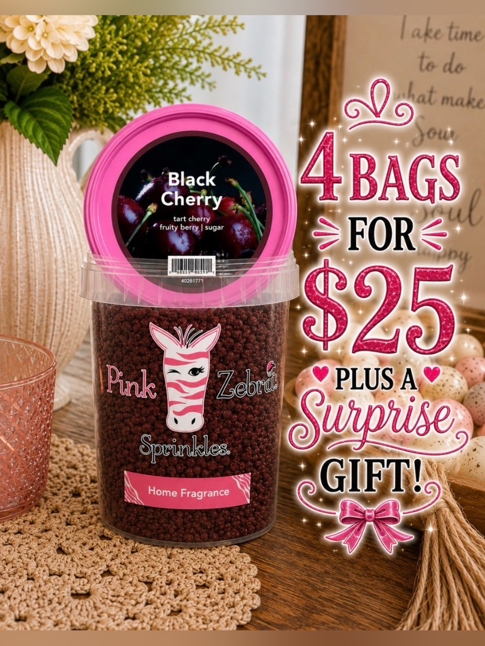 Pink Zebra Black Cherry Soft Soy Wax Melts 2 oz Bag